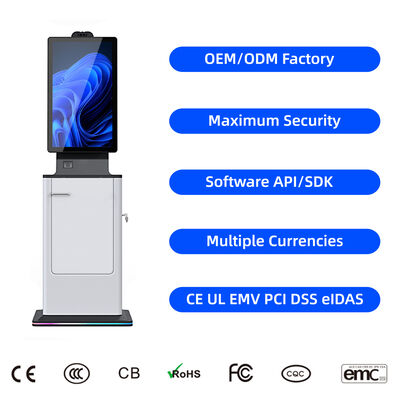 kaufen 27 32 Zoll Kapazitäts-Touch-Bildschirm Smart Self-Service Hotel Check-In Kiosk Kartenhäuser Passscanner Barzahlung SDK online manufacture