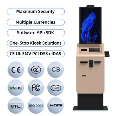 kaufen Selbstbedienung Kasse Bezahlung Kiosk Währungsumtausch Bargeld Münz Recycler Kapazitiver Touchscreen SDK aktiviert Bodenstand online manufacture