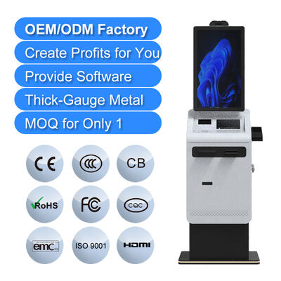 kaufen Touchscreen Selbstbedienung Zahlung Kiosk SDK Aktivierte Rechnung Ticket A4 Drucker Scanner Kartenhäuser Bargeldrecycler Multi-OS-Boden online manufacture