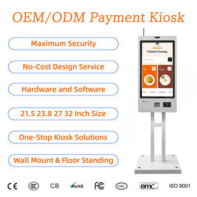 kaufen Wandmontage Touchscreen Selbstbedienung Bestellkiosk Restaurant Kreditkarte QR-Code Scanner Thermal Tickets Drucker Zahlung Kiosk online manufacture
