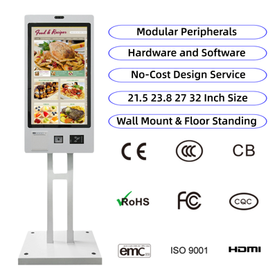 kaufen Wandmontierte Selbstbedienung Bestellung Kasse Zahlung Kiosk Android SDK Touchscreen Quittung Drucker Gesichtserkennung Metallgehäuse online manufacture