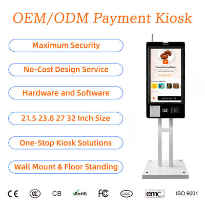Wall Mount Restaurant Self Service Order Checkout Payment Kiosk 21.5 Inch Touch Screen Receipt Printer Ordering Kiosk Solution
